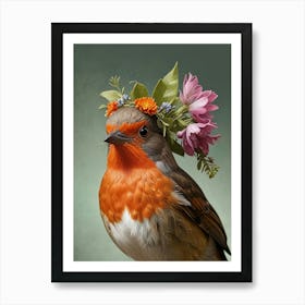 Robin With Flower Crown 21 Art Print