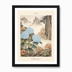 Ajisai Hydrangea 1 Japanese Botanical Illustration Poster Art Print