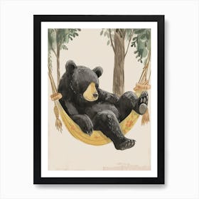 American Black Bear Napping In A Hammock Storybook Illustration 4 Art Print