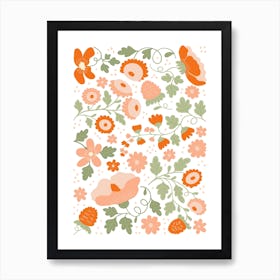 Orange Flowers Boho Botanical Art Print
