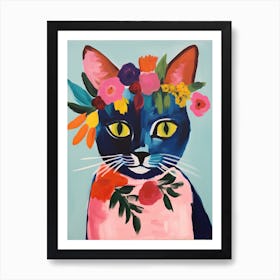 Singapura Cat With A Flower Crown Painting Matisse Style 1 Art Print