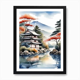 Japanese Landscape Watercolor Painting (72) Art Print