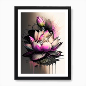 Lotus Flower In Garden Graffiti 2 Art Print