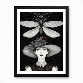 Lady And A Moth Art Print