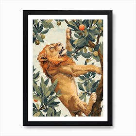 Barbary Lion Climbing A Tree Illustration 3 Art Print