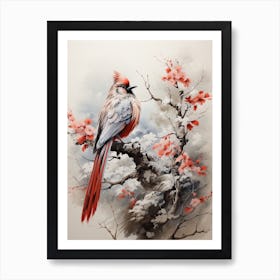 Rooster, Japanese Brush Painting, Ukiyo E, Minimal 4 Art Print