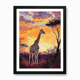 Giraffes By The Tress Illustration 6 Art Print