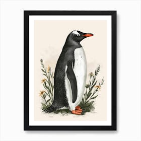 Adlie Penguin Bleaker Island Vintage Botanical Painting 3 Art Print