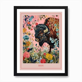 Floral Animal Painting Bison 1 Poster Art Print