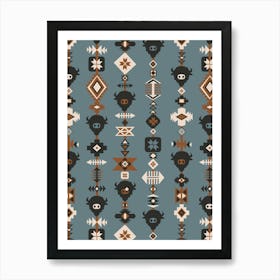 American Buffalo and Aztec Lines Slate, Brown, Black Art Print