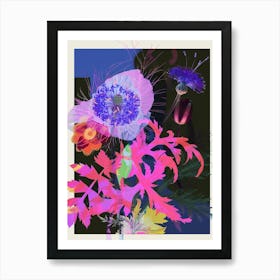 Nigella 2 Neon Flower Collage Art Print