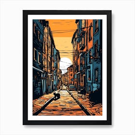 Painting Of Stockholm Sweden With A Cat In The Style Of Line Art 1 Art Print