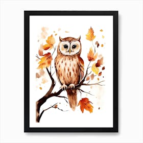 N Owl Watercolour In Autumn Colours 0 Art Print