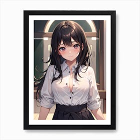 Anime Girl With Black Hair Art Print