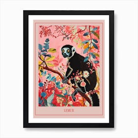 Floral Animal Painting Lemur 3 Poster Art Print