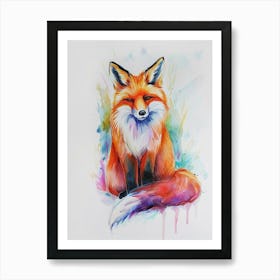 Fox Colourful Watercolour 2 Art Print
