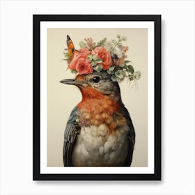 Bird With A Flower Crown Robin 3 Art Print