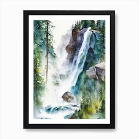 Icicle Creek Falls, United States Water Colour  (2) Art Print