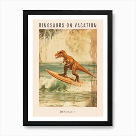 Vintage Dinosaur On A Surf Board Poster Art Print