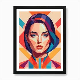 Colorful Geometric Woman Portrait Low Poly (19) Art Print