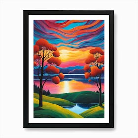 Sunset Over Lake Art Print