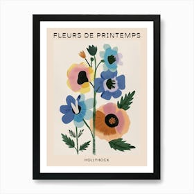 Spring Floral French Poster  Hollyhock Art Print