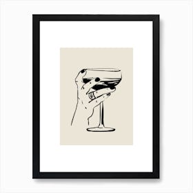 Hand With Cocktail In Neutral And Black Art Print