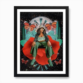 Cactus Moon Glitter Woman Collage Art Print