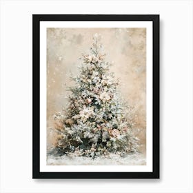 Vintage Beige Christmas Tree Art Print