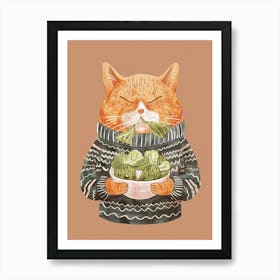 Cute Orange Eating Salad Folk Illustration 2 Art Print