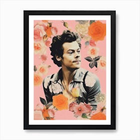 Harry Styles Pink Flower Collage 1 Art Print