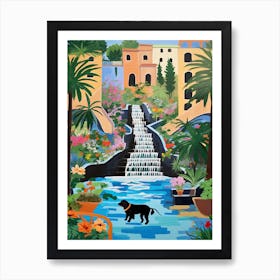 Painting Of A Dog In Tivoli Garden, Italy In The Style Of Matisse 01 Art Print