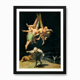 Witches Flight 1798 by Francisco Goya - Remastered Oil on Canvas Ancient Witchcraft Witchy Dark Aesthetic Famous Witch Gallery Art Print