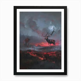 Deer In The Night Art Print