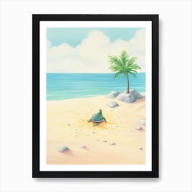 Cute Sea Turtle On The Beach Drawing 3 Art Print