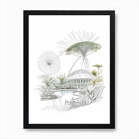 Gardens By The Bay, Singapore Vintage Pencil Drawing Art Print