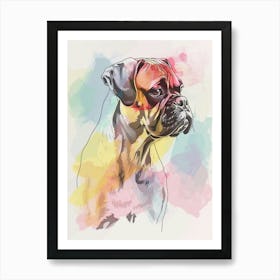 Boxer Dog Pastel Watercolour Line Drawing 2 Art Print