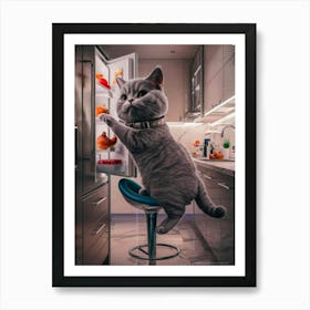 Cat In The Fridge Art Print