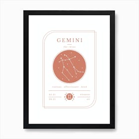 Gemini Zodiac Sign | Terracotta Art Print