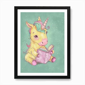 Pastel Storybook Style Unicorn Reading A Book 1 Art Print