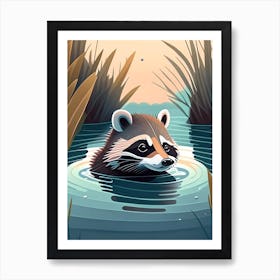 Cute Raccoon Swimming In River 4 Art Print