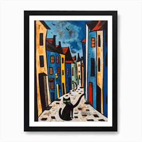 Painting Of Berlin With A Cat In The Style Of Surrealism, Miro Style 1 Art Print