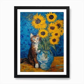 Still Life Of Delphinium With A Cat 2 Art Print