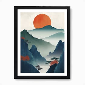 Japandi Cubist Fusion: Asian Landscape Art Print