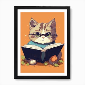 Kawaii Cat Drawings Reading 2 Art Print