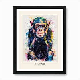 Chimpanzee Colourful Watercolour 4 Poster Art Print