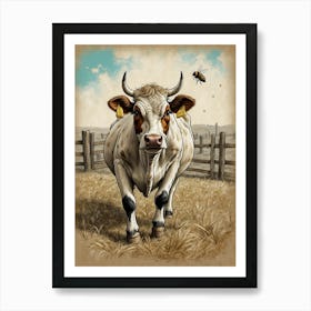 Cow With Bees 1 Art Print
