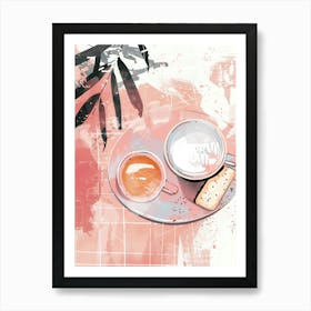 Pink Breakfast Food Tea And Biscuits 1 Art Print