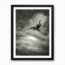 Paradise Lost 1882 - Gustave Doré - Satan Descends Upon the Earth - Satanic Witchy Remastered Sign Print Witchcore Horror Biblical Famous Monocrome Drawing Devil Witchcraft Dark Aesthetic Art Print