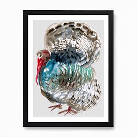 Watercolor Turkey painting hand painted bird farm vertical grey kitchen living room Art Print